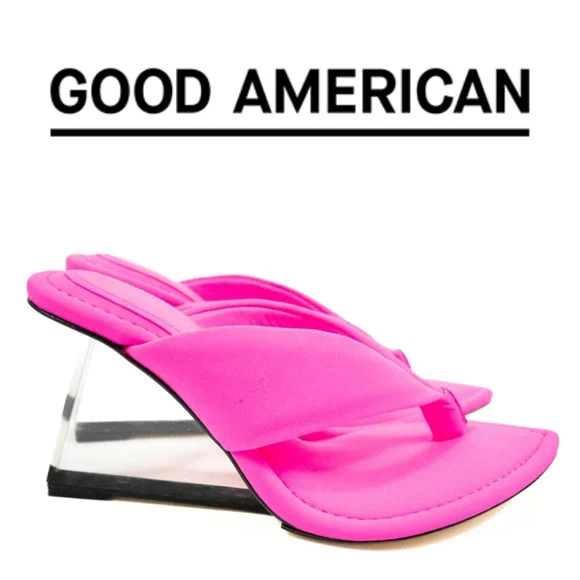 Good American 🩷 Cinder-f*king-rella -Thong Wedges - Hot Pink - Size 7 - Picture 2 of 6